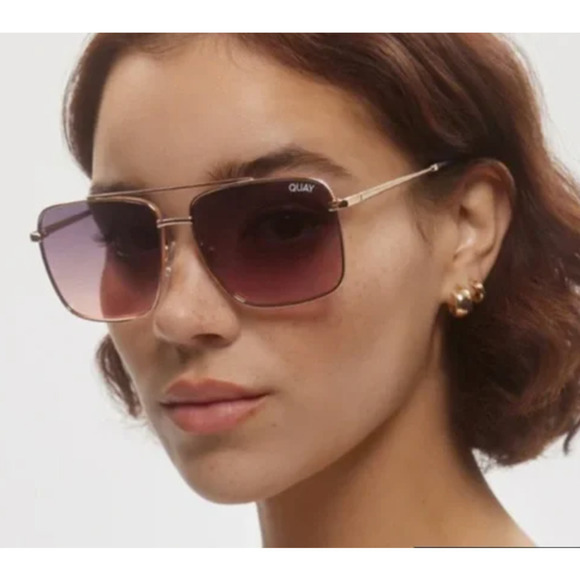 Quay Australia Hot Take Sunglasses Rose Gold Pink Smoke - Picture 3 of 8